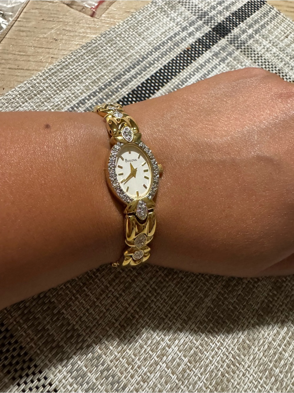 Bulova Women's Gold and White Diamond-Accent Bracelet Watch